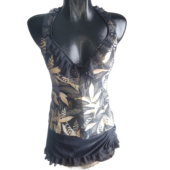 Nygard Collection Black and Beige Tankini Set - Picture 1 of 7